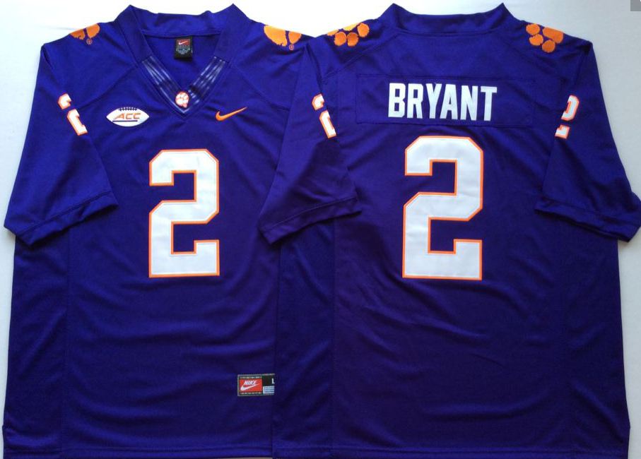 Men Clemson Tigers 2 Bryant Purple Nike NCAA Jerseys